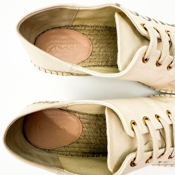 Gucci GG Logo Web Stripe Canvas Wedge Espadrille EU 39 US 9 - Picture 6 of 9